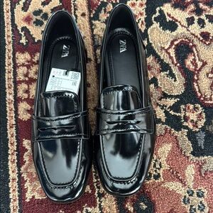 Zara Black Patent Leather Loafers